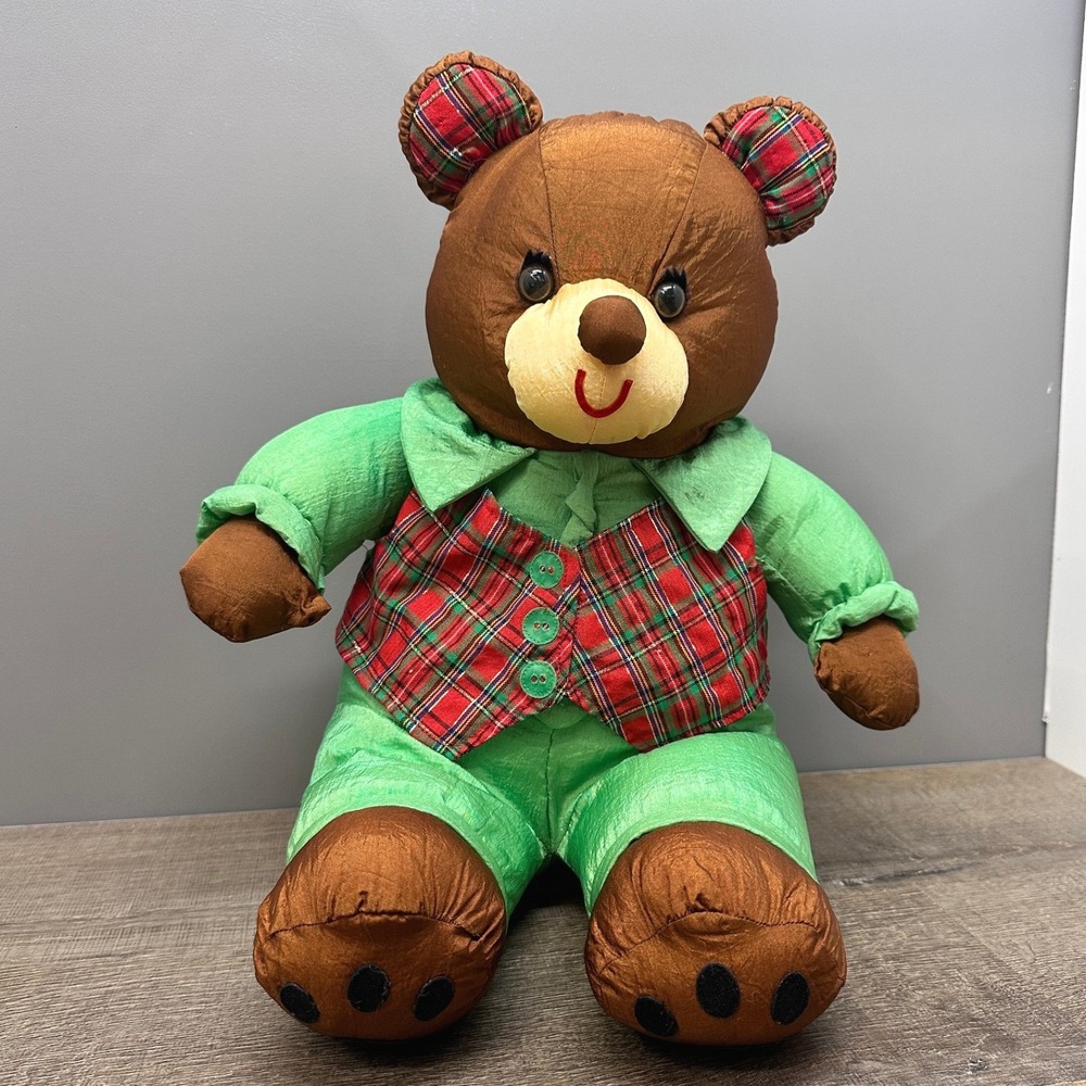 Vtg 1993 International Silver Co Christmas Teddy Bear Plush Nylon Puffalump